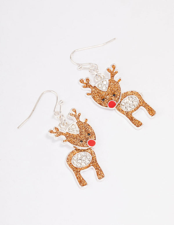 Glitter Reindeer Drop Earrings