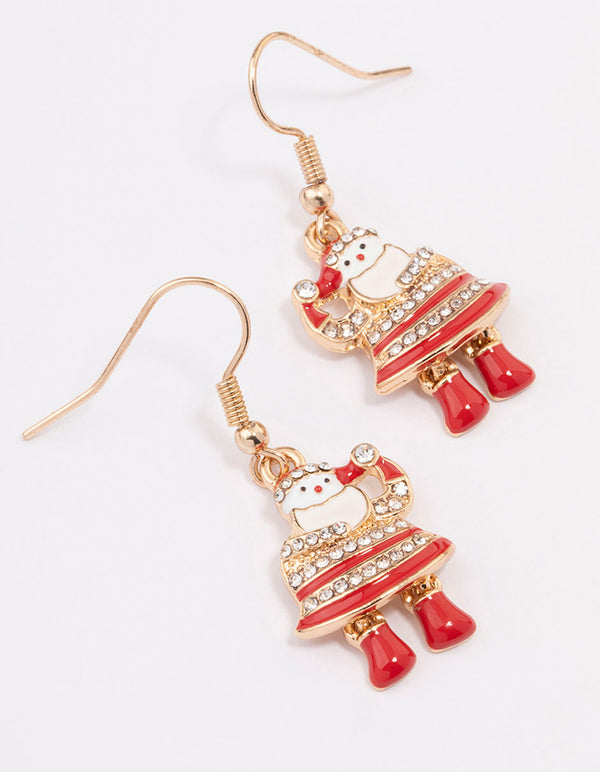 Gold Enamel Santa Earrings