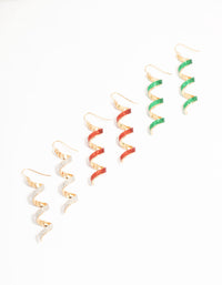 Multicoloured Glitter Spiral Drop Earrings  3-Pack - link has visual effect only