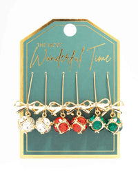 Multicoloured Baubles Drop Earrings 3-Pack - link has visual effect only