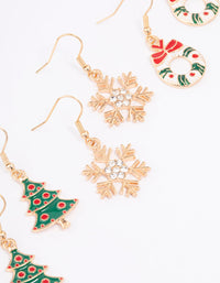 Wreath, Tree & Snowflake Drop Earrings 3-Pack - link has visual effect only