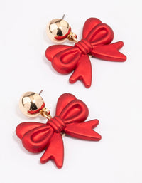 Red Pearlised Bow Drop Earrings - link has visual effect only