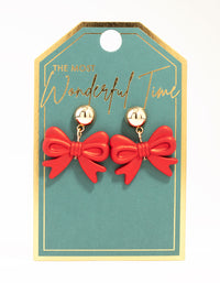 Red Pearlised Bow Drop Earrings - link has visual effect only