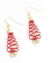 Red & Gold Spiral Tree Drop Earrings - link has visual effect only