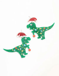 Acrylic Dinosaur With A Santa Hat Drop Earrings - link has visual effect only