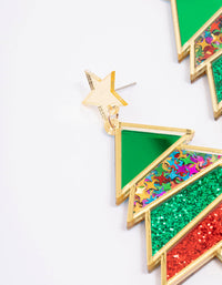 Red & Green Acrylic Tree Gold Drop Earrings - link has visual effect only