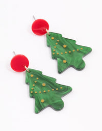 Red & Green Acrylic Tree Drop Earrings - link has visual effect only