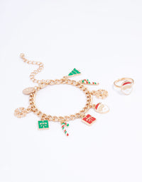 Santa Motif Ring & Charm Bracelet Set - link has visual effect only