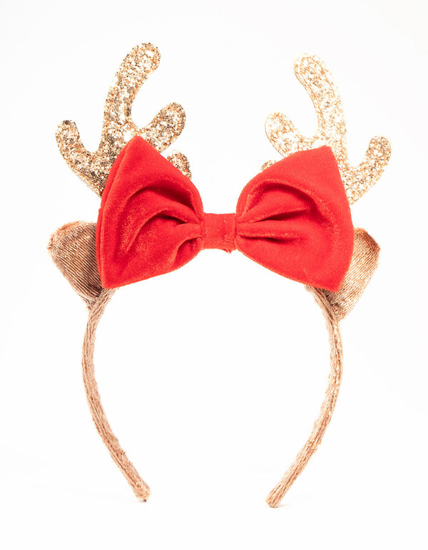 Red Bow & Glitter Reindeer Headband