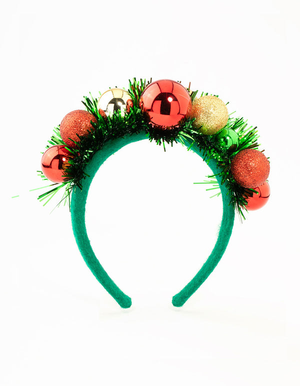 Red, Green & Gold Bauble Tinsel Headband