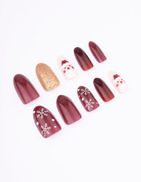 Burgundy Snowflake Press On Nail Set - link has visual effect only