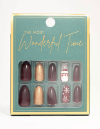 Burgundy Snowflake Press On Nail Set - link has visual effect only