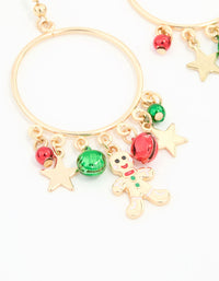 Gold Gingerbread Man & Bells Hoop Drop Earrings - link has visual effect only