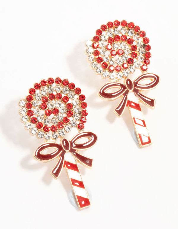 Red Lollypop Swirl Stud Earrings