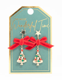 Red Bow & Diamante Tree Drop Earrings - link has visual effect only