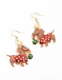 Gold Sausage Dog Drop Earrings - link has visual effect only