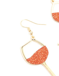 Red Glittery Wine Glass Gold Drop Earrings - link has visual effect only