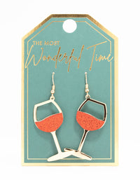 Red Glittery Wine Glass Gold Drop Earrings - link has visual effect only