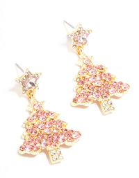 Gold Pink Diamante Tree Earrings - link has visual effect only