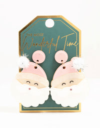 Pink Acrylic Santa Head Earrings - link has visual effect only