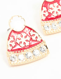 Red Winter Beanie Gold Earrings - link has visual effect only