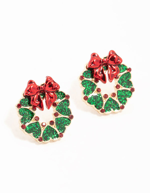 Green Wreath Stud Earrings