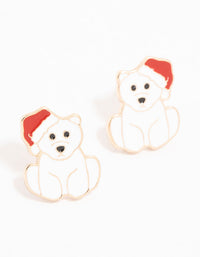 White Polar Bear Gold Stud Earrings - link has visual effect only