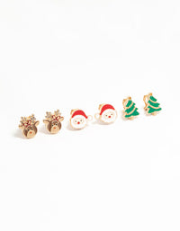 Santa, Reindeer & Tree Clip On Earrings 3-Pack - link has visual effect only