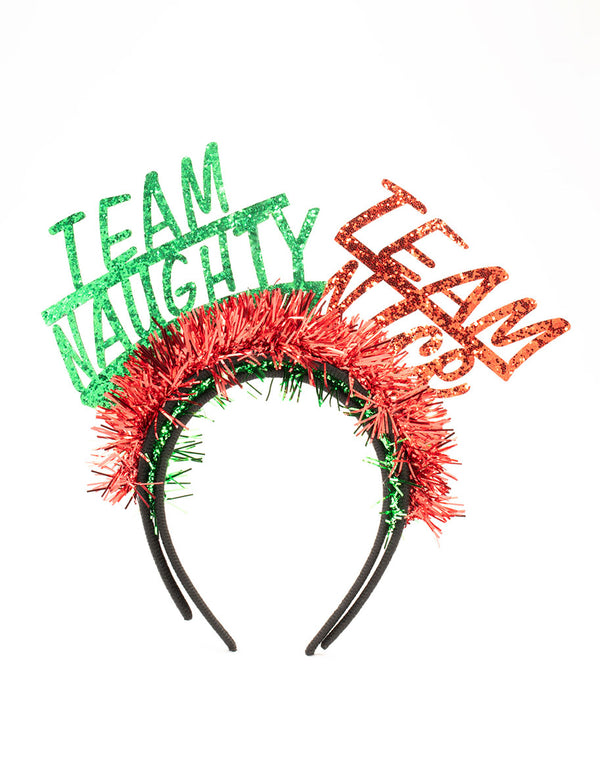 Red Naughty & Nice Tinsel Headbands 2-Pack