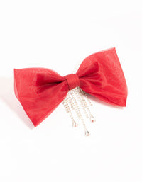 Red Organza Fabric Diamante Bow Clip - link has visual effect only