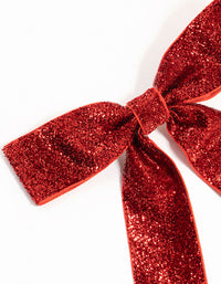 Shiny Red Glitter Fabric Bow Clip - link has visual effect only