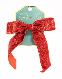 Shiny Red Glitter Fabric Bow Clip - link has visual effect only