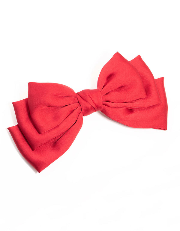 Red Pleated Fabric Bow Clip