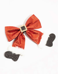 Glittery Santa Fabric Bow Clip - link has visual effect only