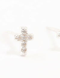 Cubic Zirconia Cross Sterling Silver Stud Earrings - link has visual effect only