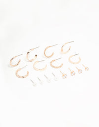 Rose Gold Pearl & Diamante Hoop Earrings 8-Pack - link has visual effect only