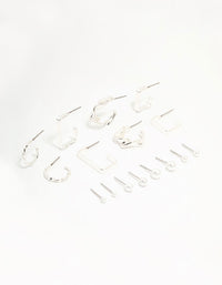 Silver Pearl & Mixed Shape Hoop Earrings 8-Pack - link has visual effect only