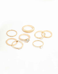 Gold Mixed Diamante & Chunky Style Rings 8-Pack - link has visual effect only