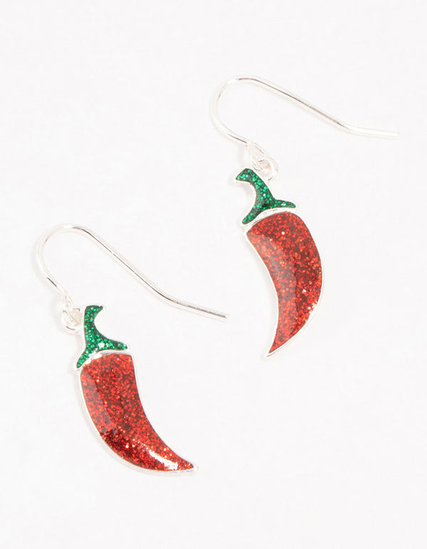 Red Chili Silver Drop Earrings