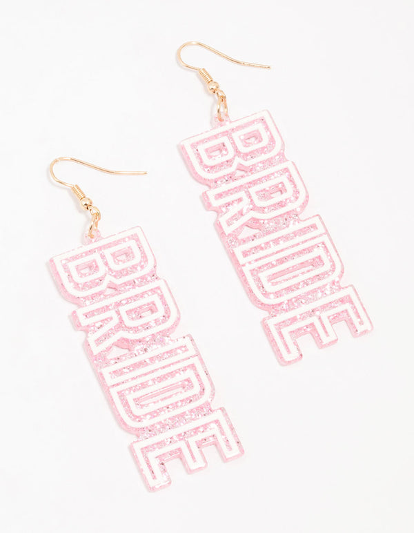 Acrylic Pink Glitter Bride Drop Earrings