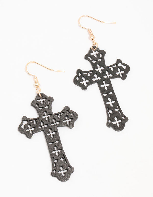 Winged Cut Out Cross Drop Earrings