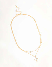 Gold Layered Diamante Cross & Pearl Necklace - link has visual effect only