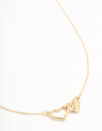 Gold Linked Solid Heart Necklace - link has visual effect only