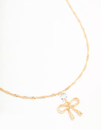 Gold Twisted Diamante Bow Chain Necklace - link has visual effect only