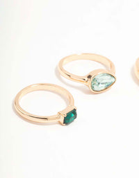 Green Diamante Gold Rings 3-Pack - link has visual effect only