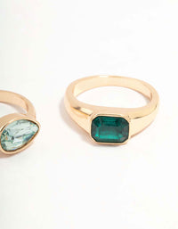 Green Diamante Gold Rings 3-Pack - link has visual effect only