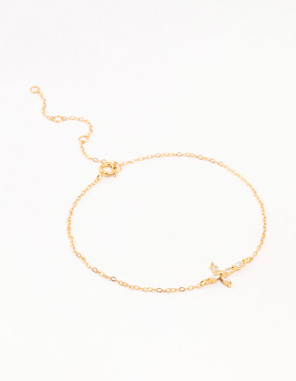 Gold Plated Sterling Silver Marquise Cross Bracelet