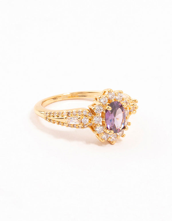 Gold Opulent Purple Cubic Zirconia Statement Ring