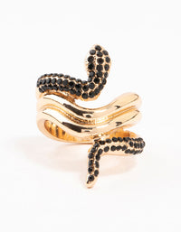 Black Diamante & Gold Stacked Snake Ring - link has visual effect only