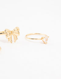 Gold Plated Bow Cubic Zirconia & Heart Rings 3-Pack - link has visual effect only